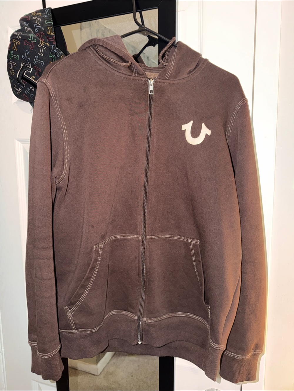 True Religion Chocolate Brown Full-Zip Hoodie with Horseshoe Logo